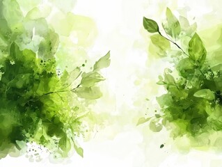 Obraz premium Abstract Green Leaves Watercolor Painting, Background, Texture, Art, Design, Illustration, Nature, Floral, Spring, Summer