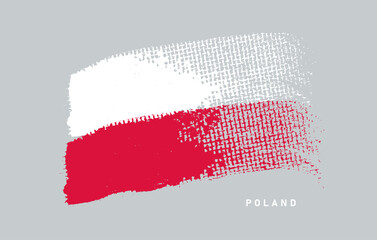 Flag Republic of Poland, grunge dry brush stroke background. Waving Flag Poland on grey background for your website design, logo, app, UI. Brush paint texture. Emblem brush concept vector.