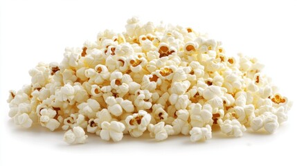 Freshly Popped Popcorn Pile on White Background for Snack Lovers
