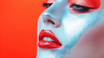Obraz premium Creative makeup portrait with vibrant blue and red face paint