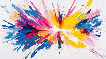 Vibrant Explosion of Colorful Paint Splashes on White Background