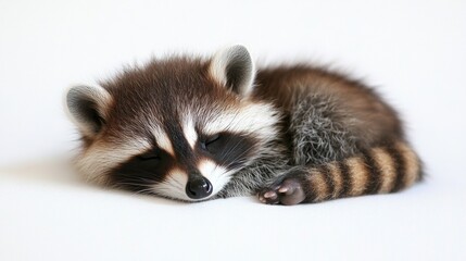 Fototapeta premium Adorable Sleeping Baby Raccoon Nestled in Cozy Position
