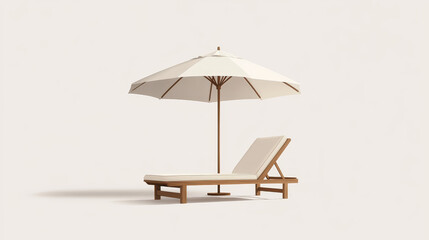 Beach umbrella and chair mockups set isolated on white background. Vector realistic illustration of chaise lounge under sunshade parasol with blank surface for branding, garden or poolside furniture