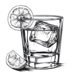 Rocks Glass with Ice and Lemon Wedge