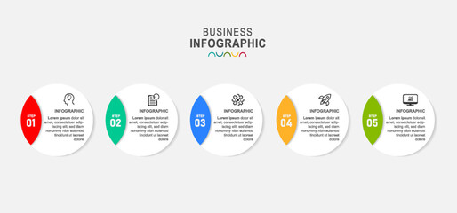 infographic paper layout design template with integrated circle process. Business concept with 5 options, steps.