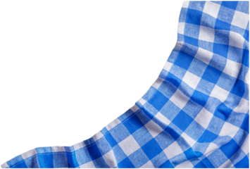 blue checkered tablecloth isolated on transparent background, top view