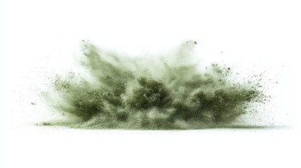 Green Powder Explosion on White Background for Art and Design