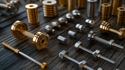 set of realistic calibration weights isolated or calibrating weight in golden and silver style or mass measurement tools in kilograms and grams scale. eps vector