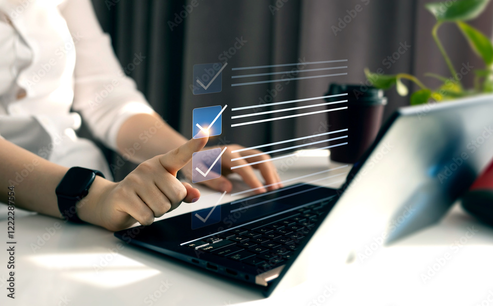 Aufkleber Fast checklist and clipboard task management.Business productivity checklist and filling survey form online.	
