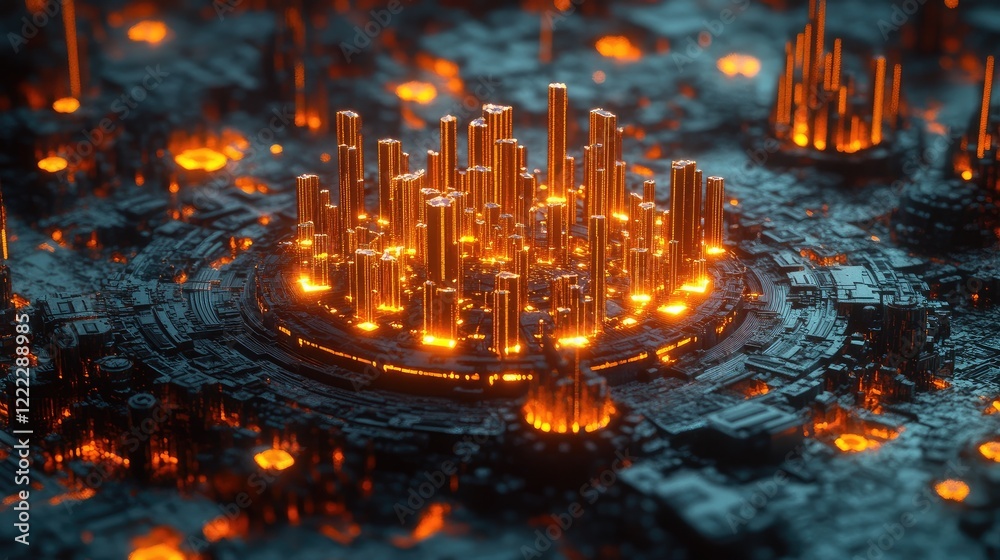 Poster a representation of a futuristic circuit board glowing with virtual data streams.