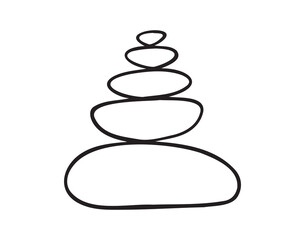 Yoga stones stack doodle hand drawn icon. Outline drawing balanced zen stone line clipart symbol. Spa pebbles black and white graphic line illustration.