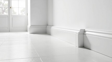 White Interior Architectural Detail Elegant Baseboard and Flooring in a Modern Room