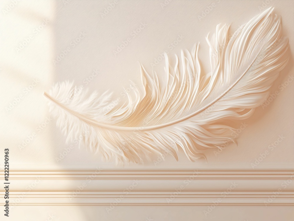 Sticker Beige Feather on Wall