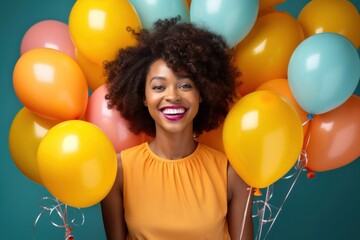 African american women balloon smile cheerful.
