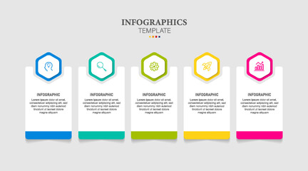 Process columns infographic template. Business 5 steps chart, workflow layout diagram and way from idea to income vector presentation concept