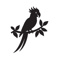 Parrot Perched On Branches, Vector Illustration silhouette, silhouette illustration of a tropical parrot