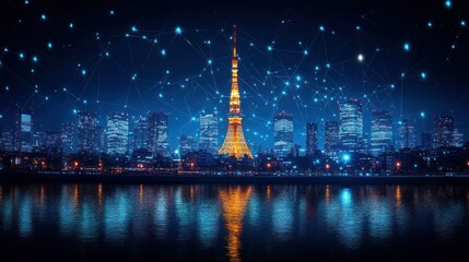 Fototapeta premium Tokyo Nightscape: A Digital Metropolis