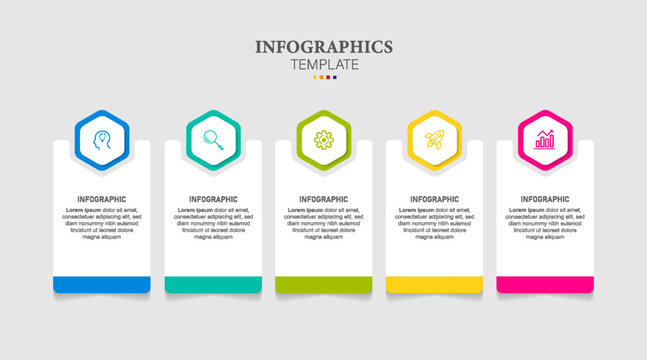Process columns infographic template. Business 5 steps chart, workflow layout diagram and way from idea to income vector presentation concept