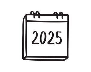 calendar 2025 sign doodle hand drawn icon. Outline drawing calendar 2025 line clipart symbol