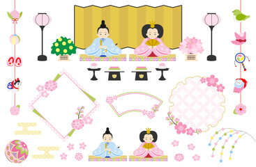 ひな祭りのイラストとフレームセット