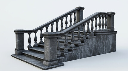 Obraz premium Realistic 3D set of classical balustrade handrails isolated on background. Vector illustration of black stone or marble staircase, balcony, patio design elements. Ancient building decoration details
