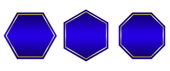 Blue gold buttons hexagon shaped objects set elements isolated on white background