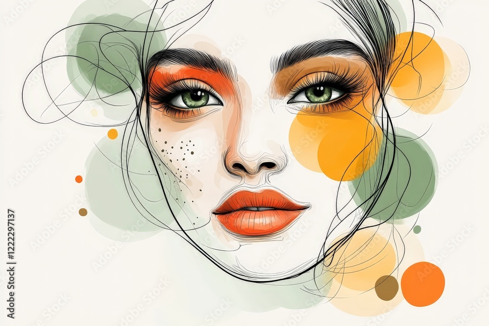 Aufkleber An artistic portrait presenting abstract facial features, utilizing a blend of colors and shapes to create a striking composition that evokes creativity and imagination.