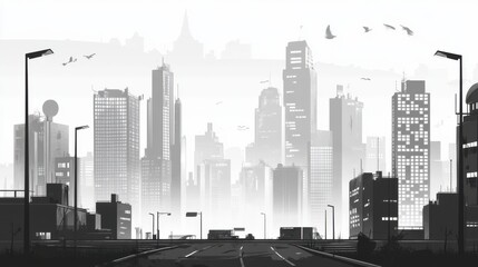 Urban Landscape with Silhouetted Skyscrapers and Minimalist Atmosphere