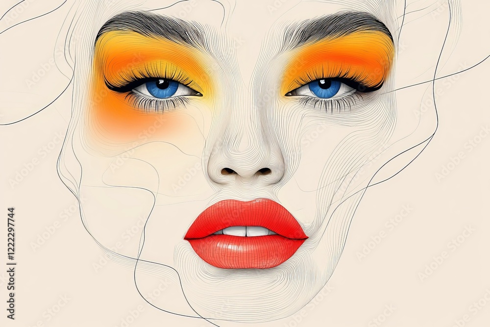 Aufkleber A striking abstract face illustration using vivid colors and clean lines, emphasizing minimalism and depth. The focus is on emotion through vibrant visual contrasts.