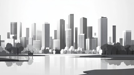 Fototapeta premium Modern Urban Skyline Reflection in a Calm Water Body