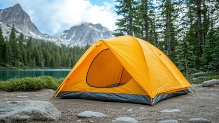 Serene Camping by a Mountain Lake