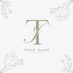 TJ JT initial letter handwriting monogram logo.
