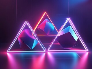 Fototapeta premium 3D Abstract Shapes with Neon Lights Forming a Grid Pattern in Vibrant Pink and Blue Colors, Futuristic Digital Background with a Tech Aesthetic