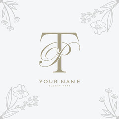 TP PT initial letter handwriting monogram logo.
