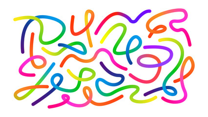 Obraz premium Abstract gradient lines set. Wavy color shape. Dynamic geometric random lines pattern. Rainbow color waves. Editable stroke and color vector illustration