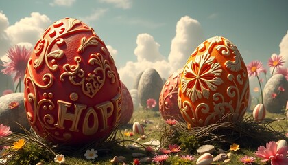 Beautiful Carving colorful easter eggs