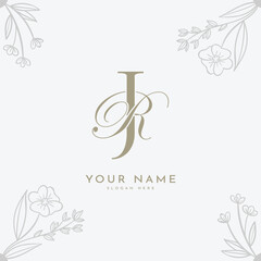 JR RJ initial letter handwriting monogram logo.