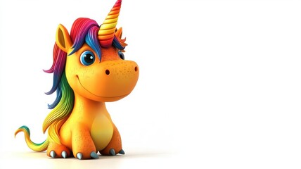 a monster with a rainbow-colored mane, fantasy design, 3D cartoon style, isolated 