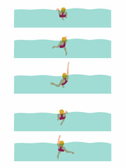 Vector illustration of swimming tutorial,man and girl doing swim,how do swim,swimming step for education,poster,learning,school and more