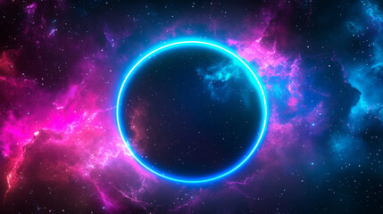 Obraz premium Realistic neon blue circular motion in outer space isolated on transparent background. Abstract black hole in cosmic galaxy with stars shining bright in night sky. Infinity portal with nebula effect