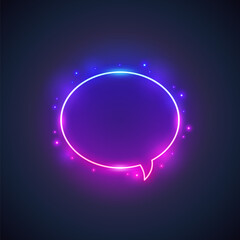 Neon Speech Bubble with Flares. Vector clip art for your project in modern cyberpunk style.