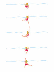 Vector illustration of swimming tutorial,man and girl doing swim,how do swim,swimming step for education,poster,learning,school and more