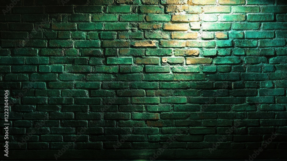 Aufkleber soft light bathes a textured green brick wall, enhancing its rustic charm and creating a captivating