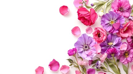 Fototapeta premium Colorful Floral Arrangement with Petals on White Background. generator AI