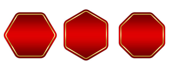 Red gold buttons hexagon squares shaped objects set elements isolated on white background