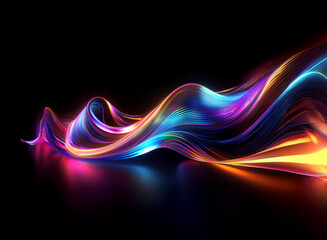 Abstract image of vibrant, flowing, iridescent light waves on a dark background.  The colors shift and blend, creating a dynamic and energetic visual.
