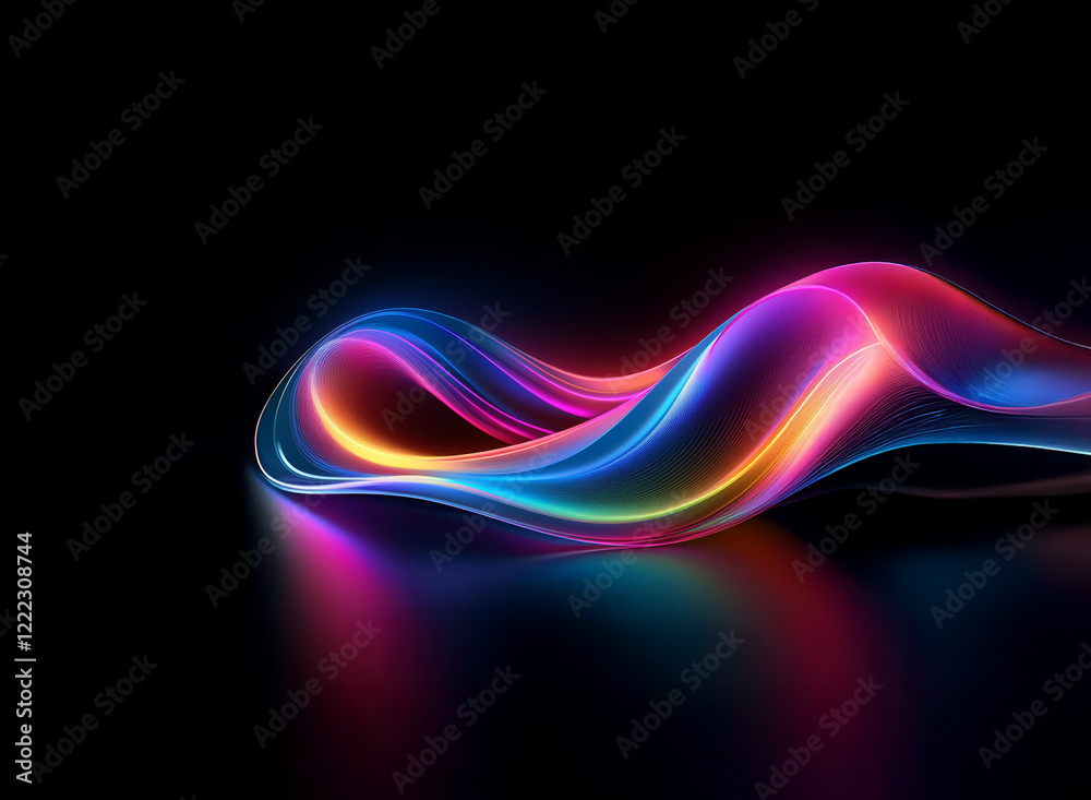 Canvas Prints vibrant, neon-colored waves flow and reflect on a dark surface, creating an abstract, dynamic design