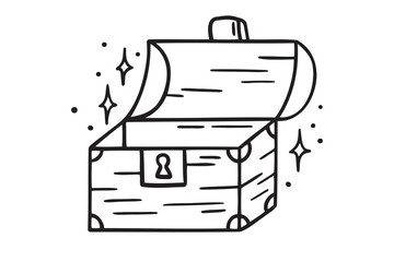 empty treasure chest doodle hand drawn icon. Outline drawing empty treasure chest line clipart symbol