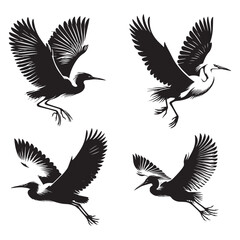 High-Quality Vector Silhouette of a Cattle Egret on White Background