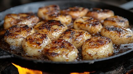Sizzling Scallops on a Cast Iron Pan